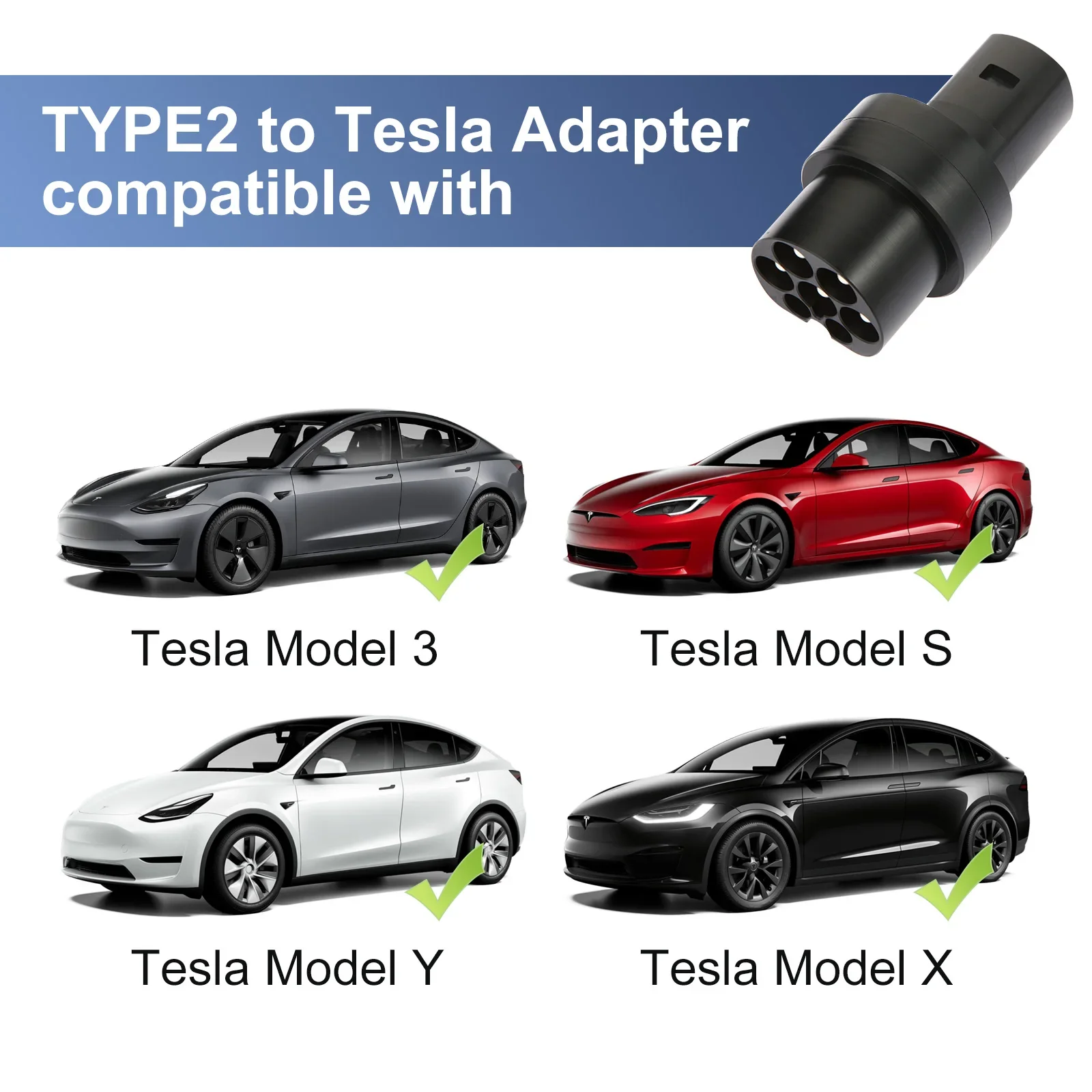 EVcharger4U Type 2 to Tesla NACS EV Adapter Convertor AC 1Phase 250V 32A 8KW Charging Converter Adaptor for Model 3 X Y S