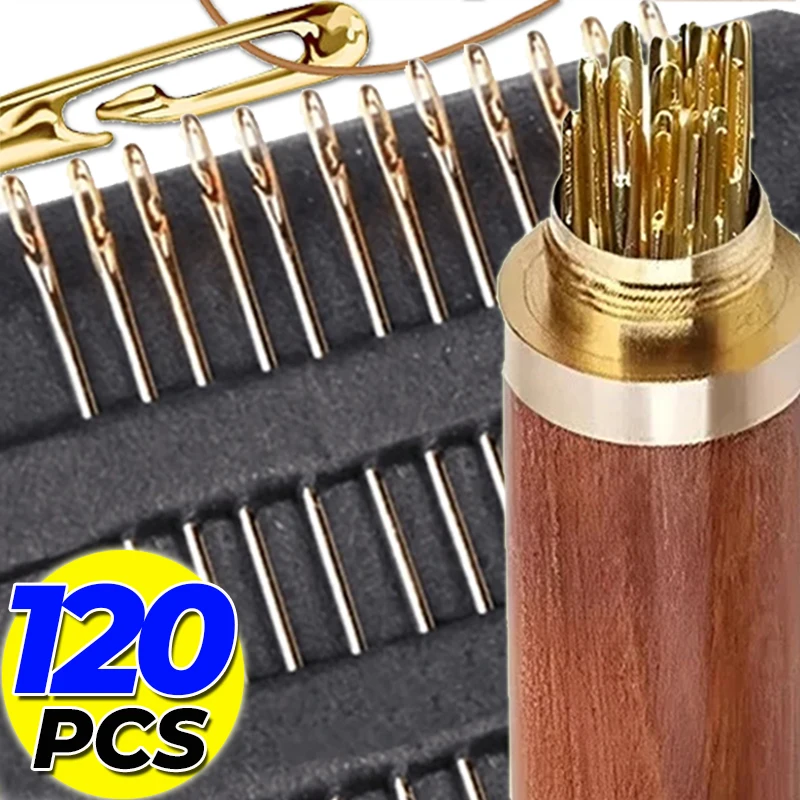 12/120PCS Side Hole Sewing Needles Stainless Steel Elderly Blind Hand Sewing Needle for DIY Jewerly Beading Threading Needle Kit