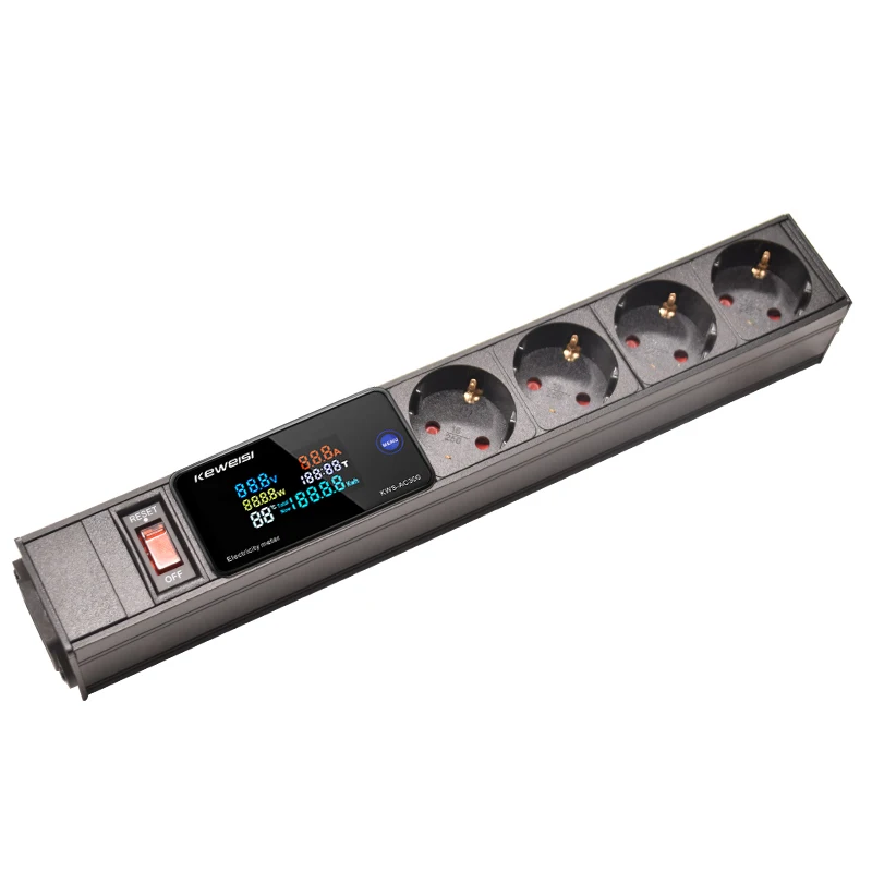 EU Power Strip With Switch Digital Ampermeter Power Energy Voltmeter Ammeter 2/3/4/5/6/7/8/9/10 European Socket C14 interface