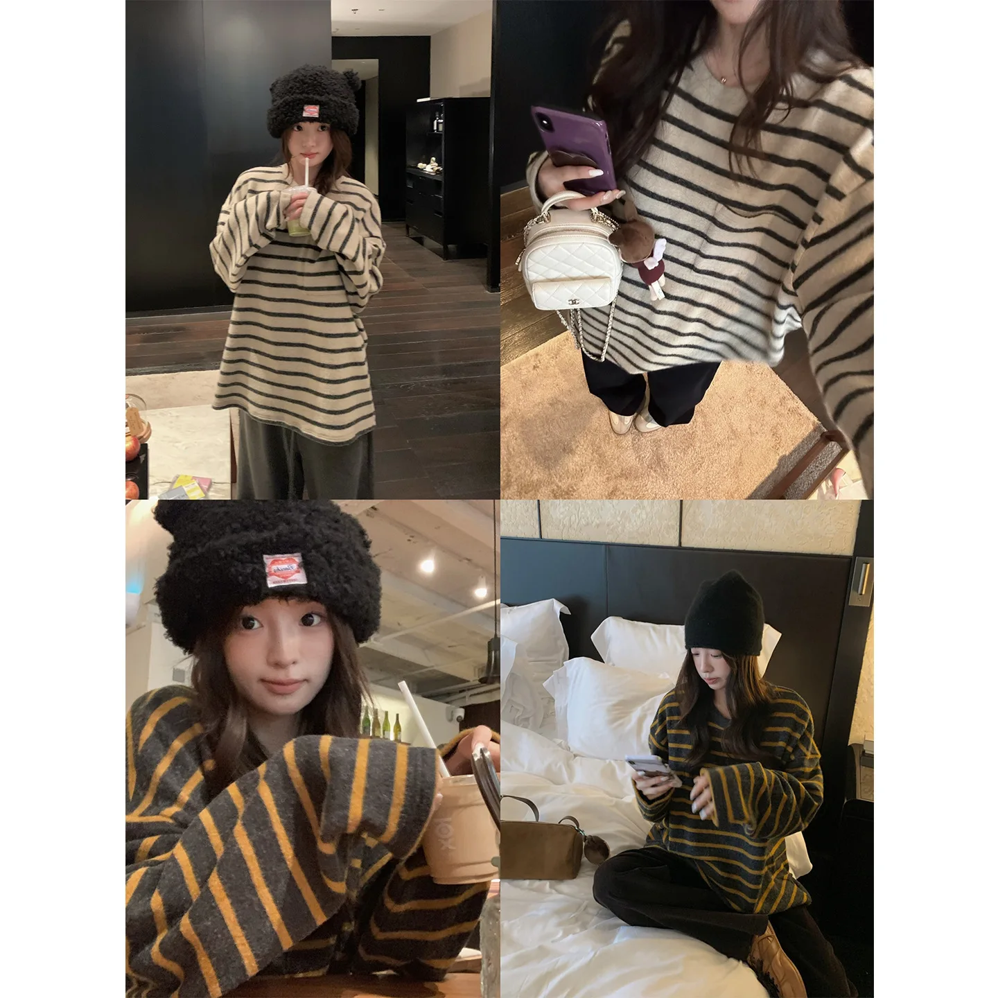 

Women Knitting T-shirt 2025 Autumn New Women's Korean Style Striped T Shirt Soft Brushed Loose Casual Top