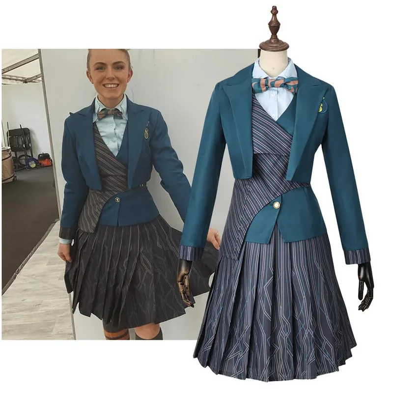 

lili 123Witch Glynda Elphaba Cosplay Costume Green Jacket Skirt with Tie School Uniform Suit Halloween Party Outfit for Woman Gi