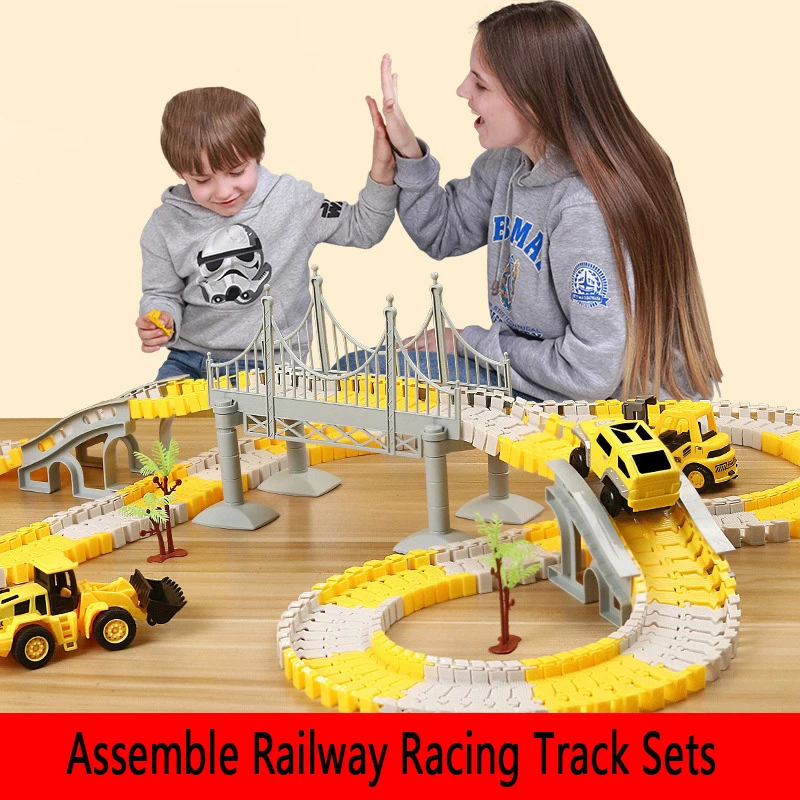 137-467pcs Car Electric Car Train Track Sets Brain Game Flexible Curved Vehicles Toys Plastic Colored Railroad for Child's Gifts