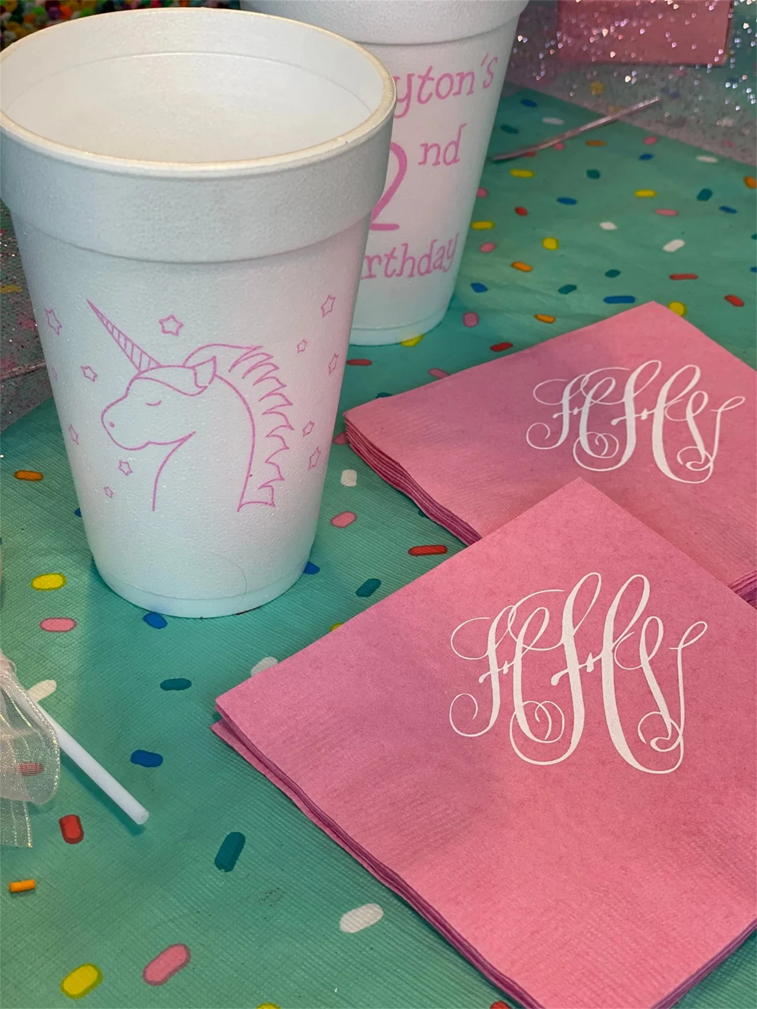 50pcs Monogrammed Pink Paper Cocktail Napkins. Personalized Embossed Beverage Napkin. Baby Girl Shower. First Birthday. Bridal.