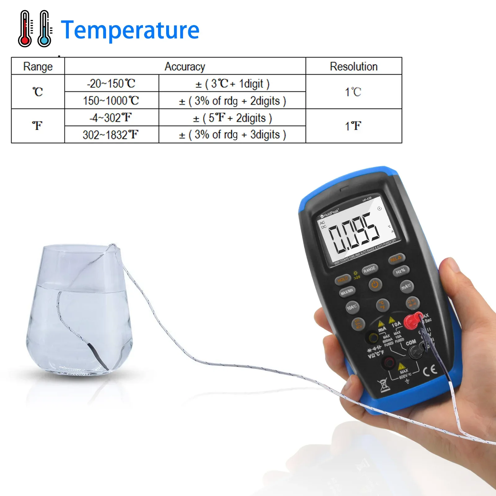 HoldPeak HP-42B Digital All Key Tester Multifunctional Voltage Current Capacitor Multimeter Ohm 6000 Counts