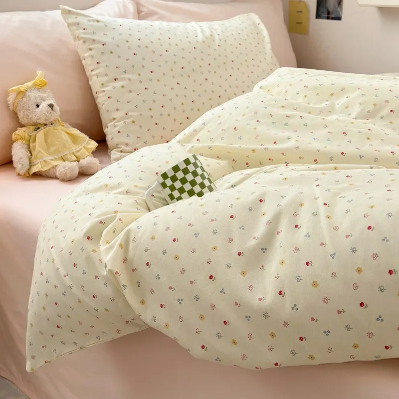 Spring and summer new fresh and cute cartoon printing pure cotton student dormitory three-piece set household four-piece set