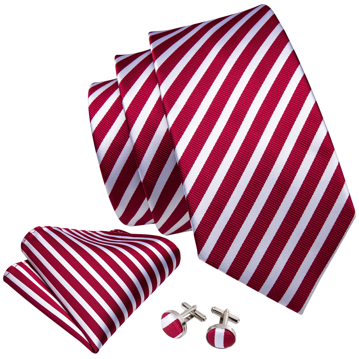 Designer Mens Cravatta Jacquard Cravatta Tasca Quadrata Gemelli Set Bianco Rosso a strisce per uomo Uomo Matrimonio Busniess Cravatte per feste Regalo