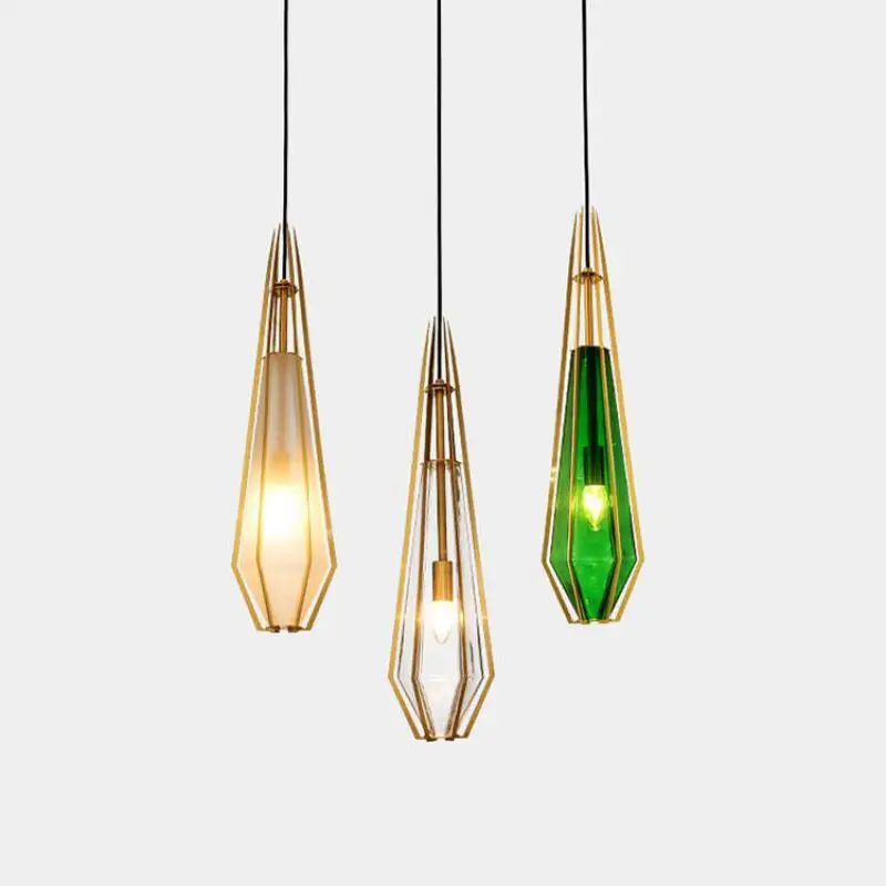 Glass Diamond hanging Light for Home Restaurant Bar lighting Green pendant lamp wedding lighting Mini E14 Led children lamps