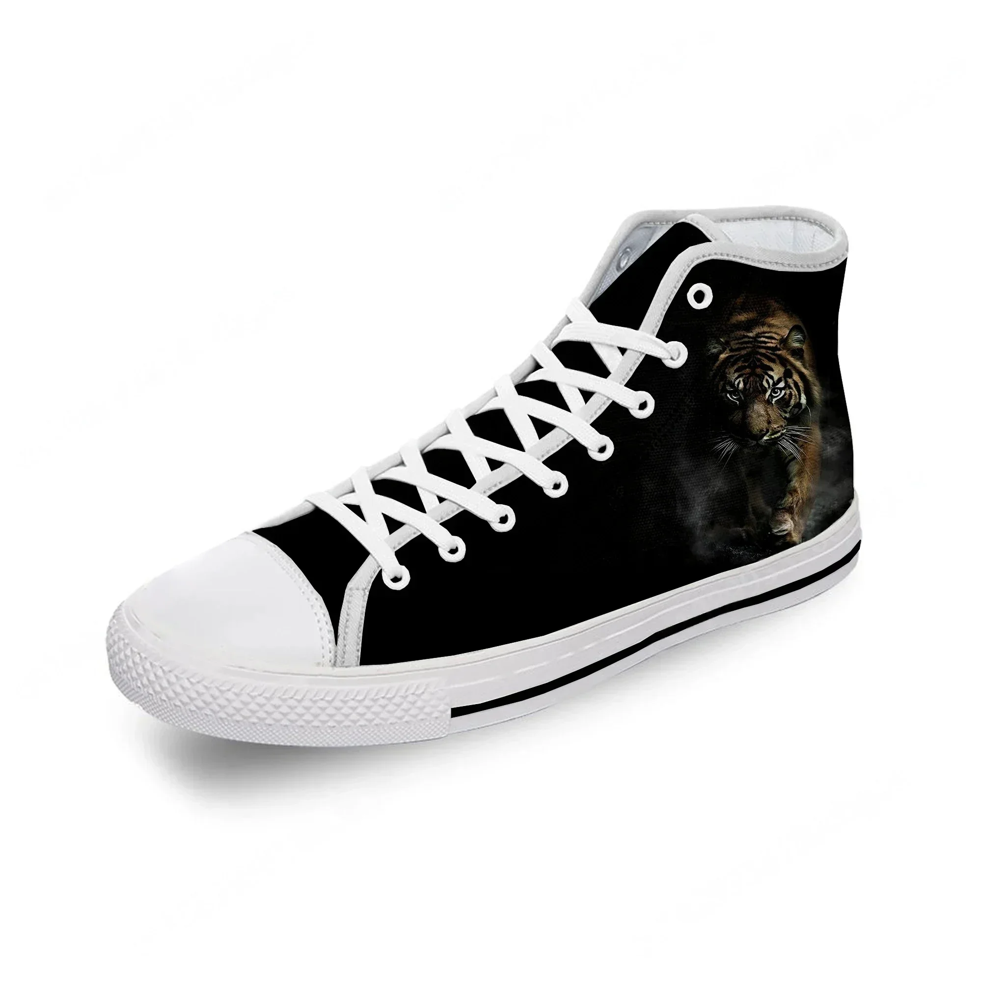 

Animal 3D Tiger Head Cool Funny White Cloth Fashion 3D Print High Top Canvas Shoes Men Women Lightweight Breathable Sneakers
