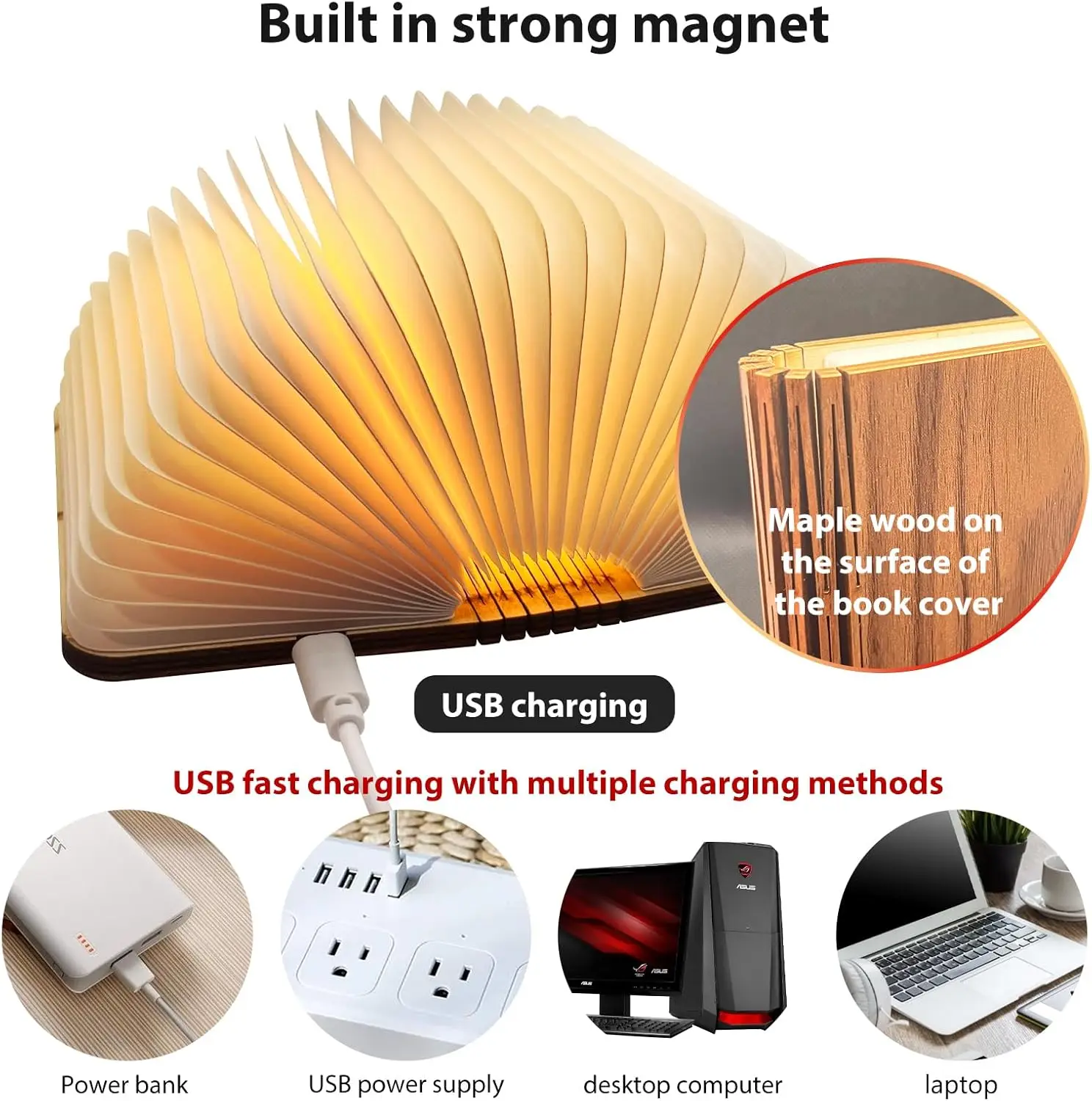 مصباح كتاب صغير قابل للطي، أضواء كتاب خشبية، نسخة مطورة من ضوء المكتب المحمول، فانوس ورقي LED مبتكر