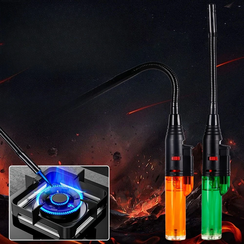 

New Long Handle Windproof Lighter with Inflatable Ignition Bend and Moxibustion Spray Gun Cigarette Accessories