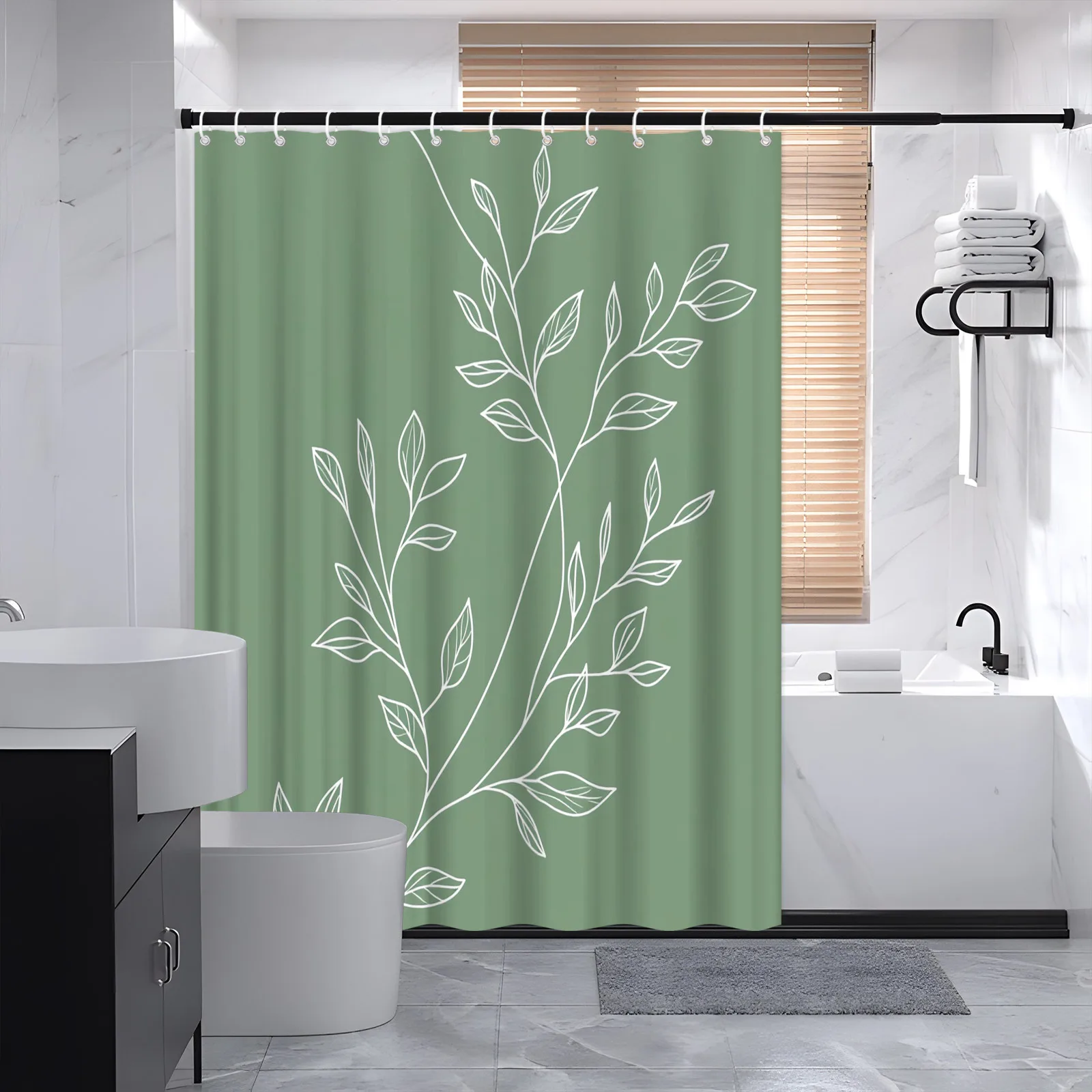 Shower Curtain Minimalist Tree Leaf Print Polyester 70.8x70.8 Inch Machine Washable