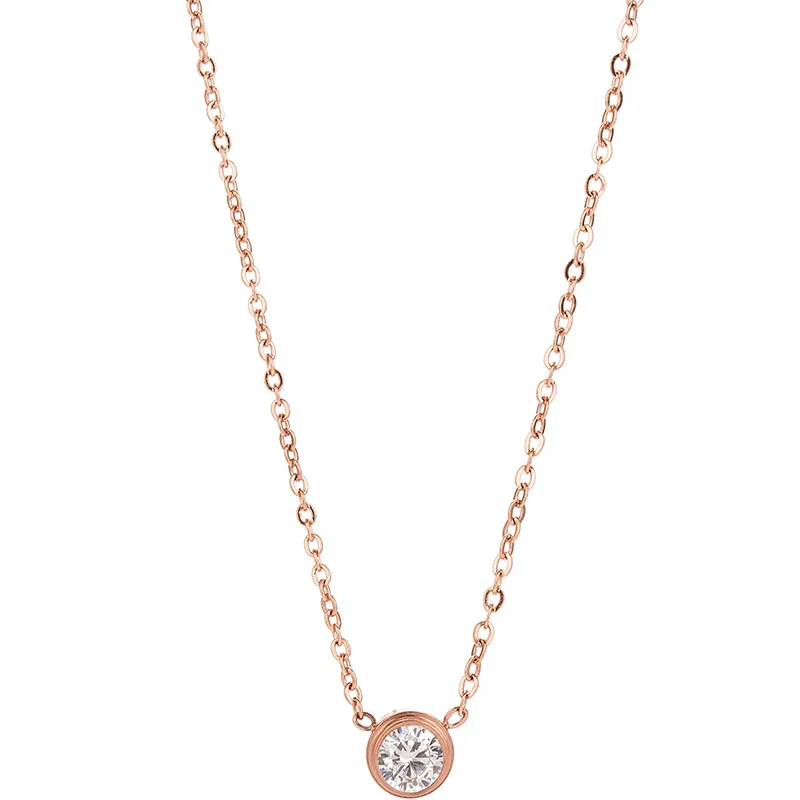 2023 Trendy Geometric Necklace For Women Rose Gold Color Stainless Steel Cubic Zirconia Wedding Necklace Clavicle Chain Collars