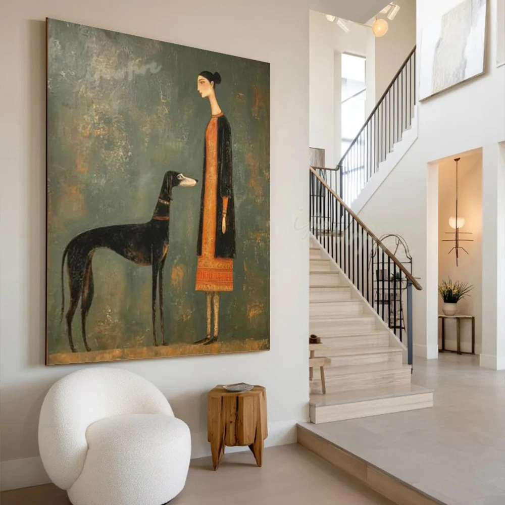 100% Handmade Abstract Oil Painting on Canvas Modern Family 'I Love Pets' Wall Art Picture Mural for Home Living Room Decor Gift
