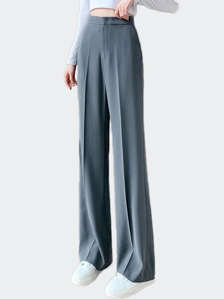 New 2024 Autumn Suit Pants For Women High Waist Full-Length Straight Trousers Womens Vintage Korean Style Simplicity Clothing