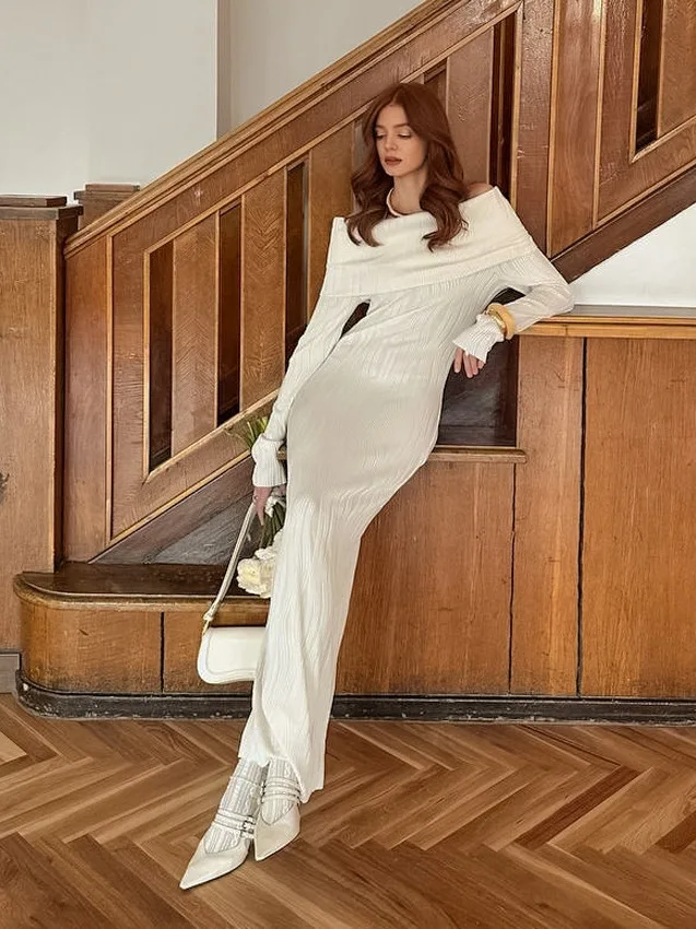 

Сексуальное трикотажное платье на одно плечо Fi-Tail Dr с высокой талией из полиэстера, длинное вечернее платье све, женское модное весенне-летнее платье 2025 г.