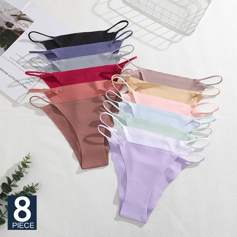 FINETOO 8-teiliges Set Damen Unsichtbare Nahtlose Tanga-Unterwäsche Dünner Riemen Weich Dehnbar Niedriger Bund Unsichtbare Komfort-Slips Set