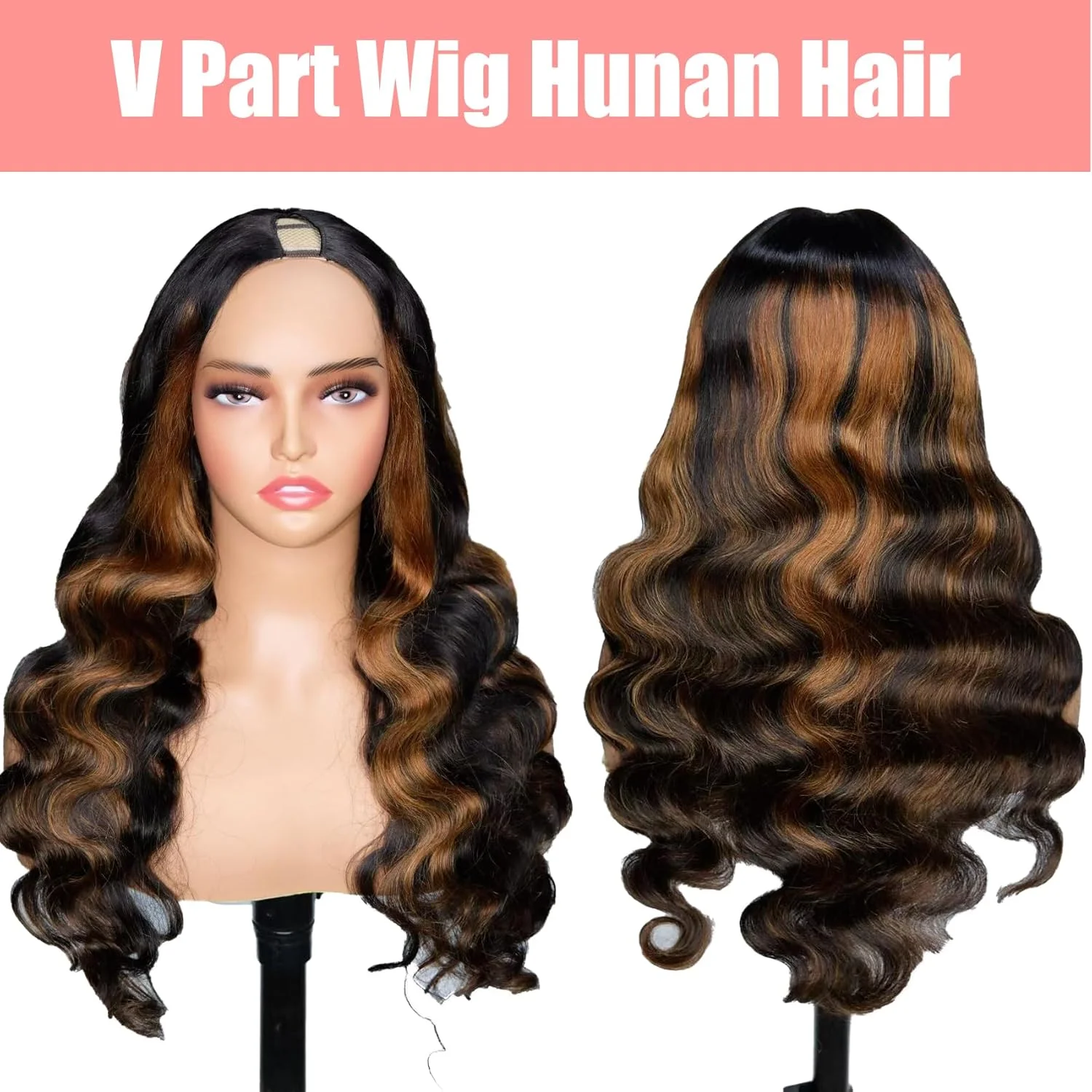 Body Wave 1B/30 Highlight V Part Wig 220 Density Loose Body Wave Human Hair Wig V Shape Clip in Half Wigs No Leave Out No Sew In image 6