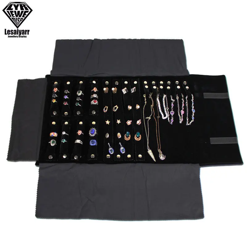 Portable Large Travel Jewelry Roll Bag Pendant Necklace Bracelet Chain Storage Carrying Case Watch Bangle Ring Earring Organizer