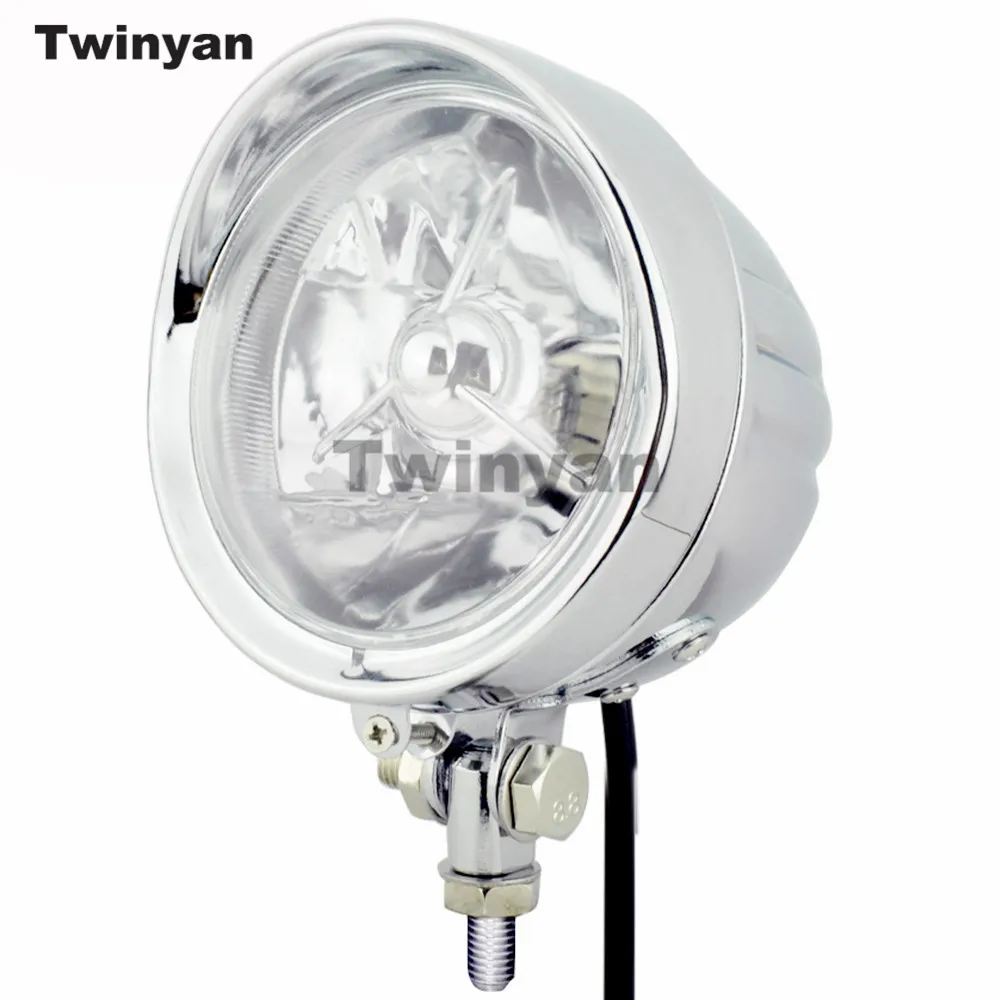 

4.5" Motorcycle Headlights Visor Trim 4 1/2 Inch Retro H4 Halogen Bulb Head-Lamp Universal for Harley Chopper Bobber Sportster