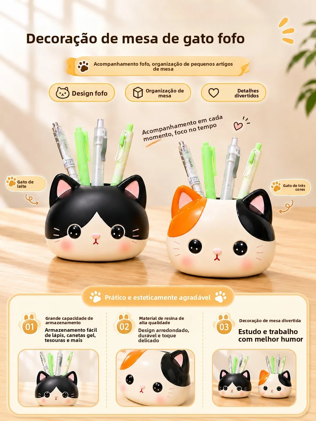 かわいい猫の形のデスクトップ装飾オフィス学習用品オーガナイザーペンホルダークリエイティブギフト-yospeed-bt-0722