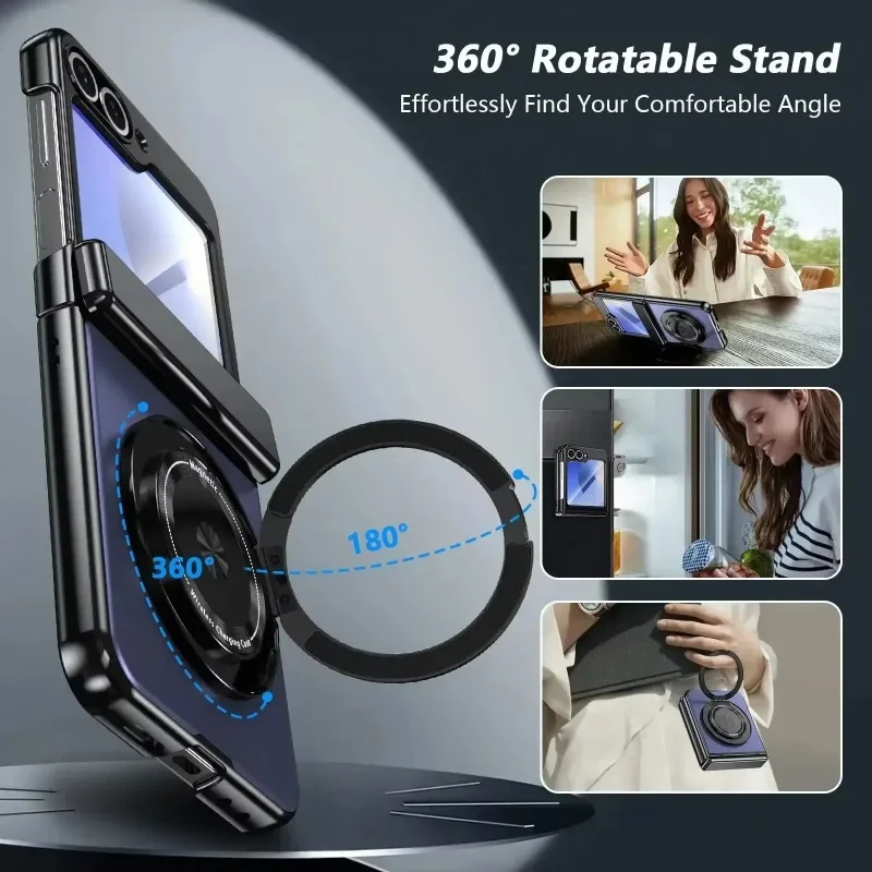 Etui na telefon Samsung Z Flip 6/5/4/3 Magnetyczny uchwyt obrotowy 360 Obudowa do ładowania bezprzewodowego Folia All-inclusive Pokrowiec ochronny