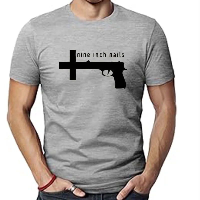 New Fashion Leisure Cotton Loose T-Shirt Men Print Nine Inch Nail Rock Band T Shirt Summer Casual Punk Streetwear Tops Tees