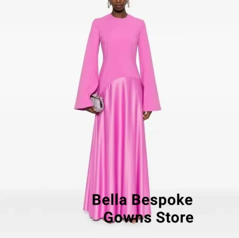 

Вечернее платье с круглым вырезом для свадьбы, вечернее платье трапециевидной формы с длинными рукавами, Саудовское платье, платье для выпускного вечера длиной до пола