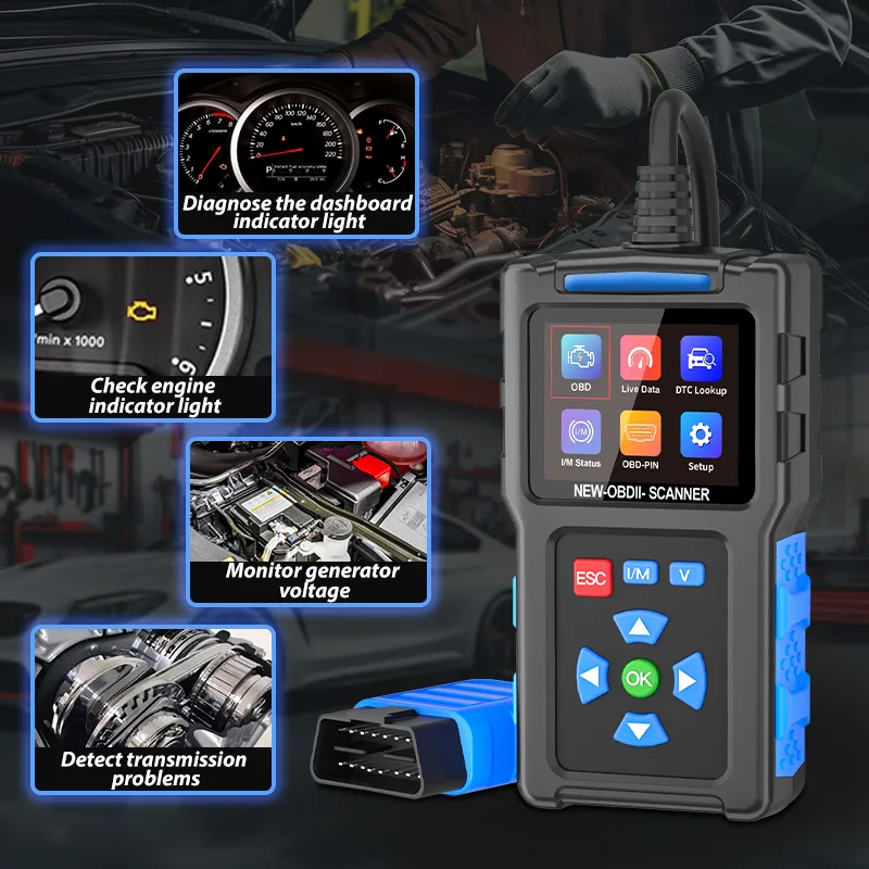 Herramienta de diagnóstico de escáner T200 OBD2, comprobar el lector de código del motor, escáner OBD2 con reinicio, lectura I/M, prueba de sensor O2, para todos los coches