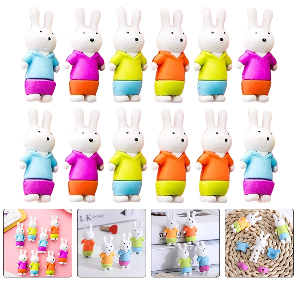 

12 Pcs Eraser Bunny Erasers for Kids Rabbit Bulk Cute Block Child Student Prizes
