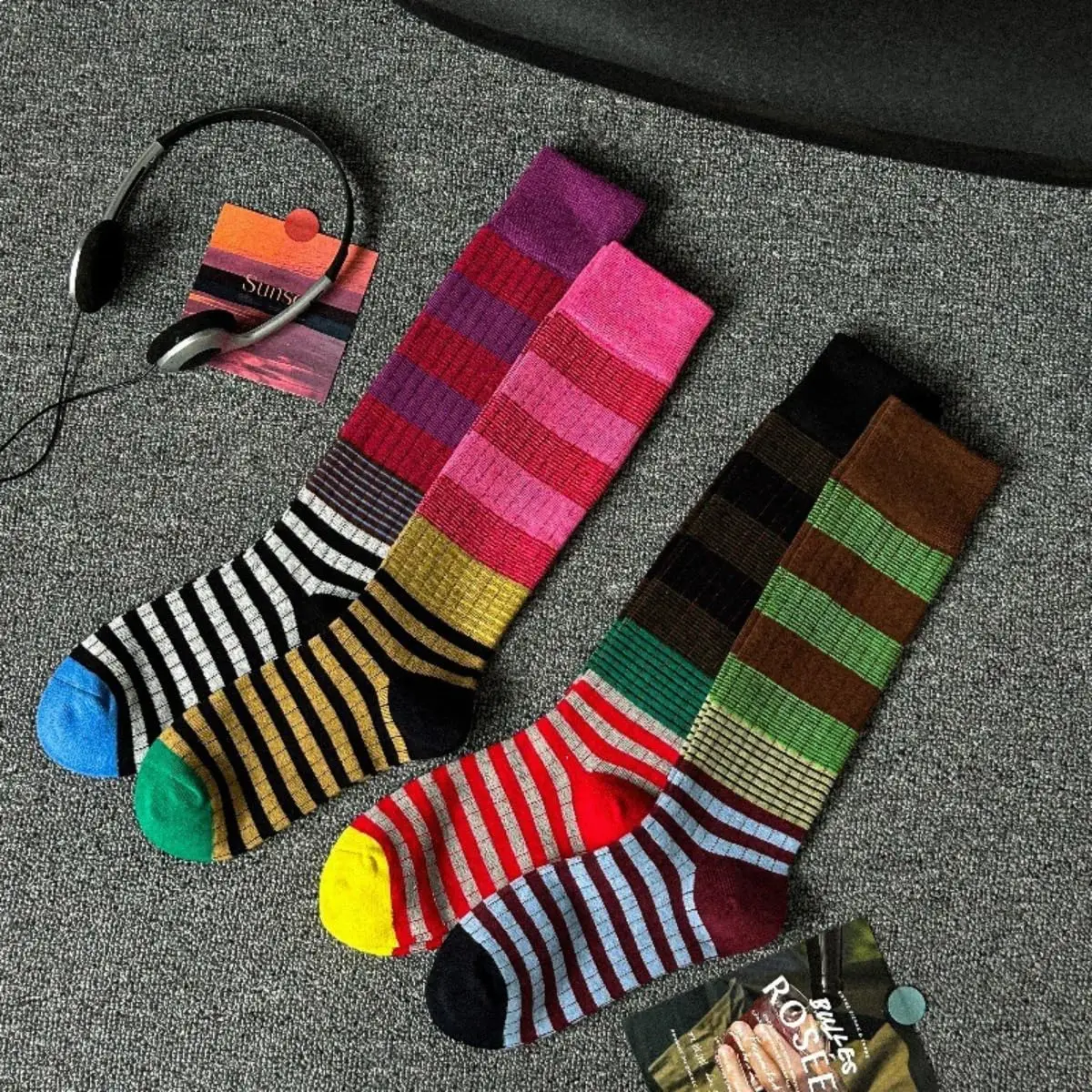 

Striped Knee High Socks Soft Retro Knee High Socks Cotton Stockings For Women Striped Soft Cotton Stockings For Sensitive Skin