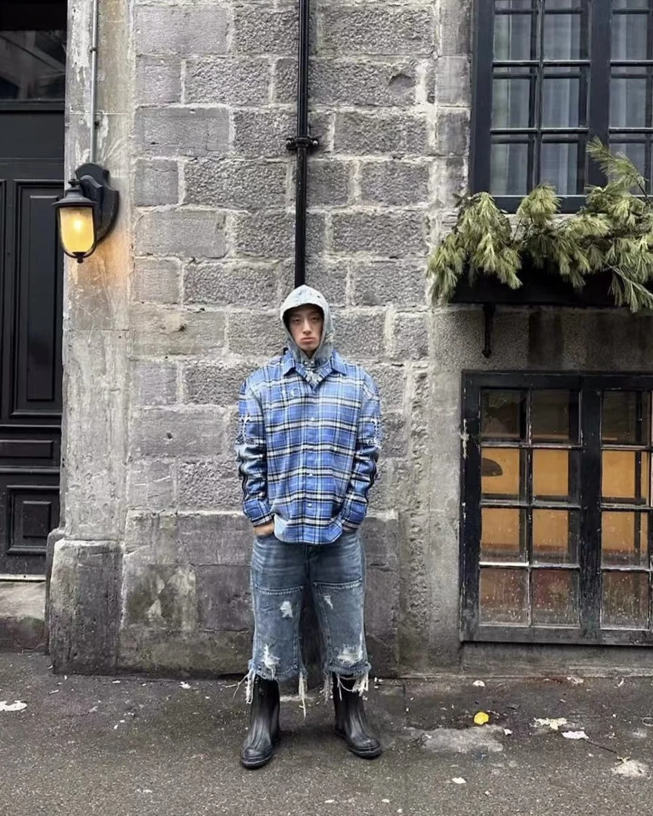 Casual Long Sleeve Shirt Jacket Loose Fit Hip Hop Streetwear Trendy Thug Club Youthful Wear Four Seasons Wear Resistant