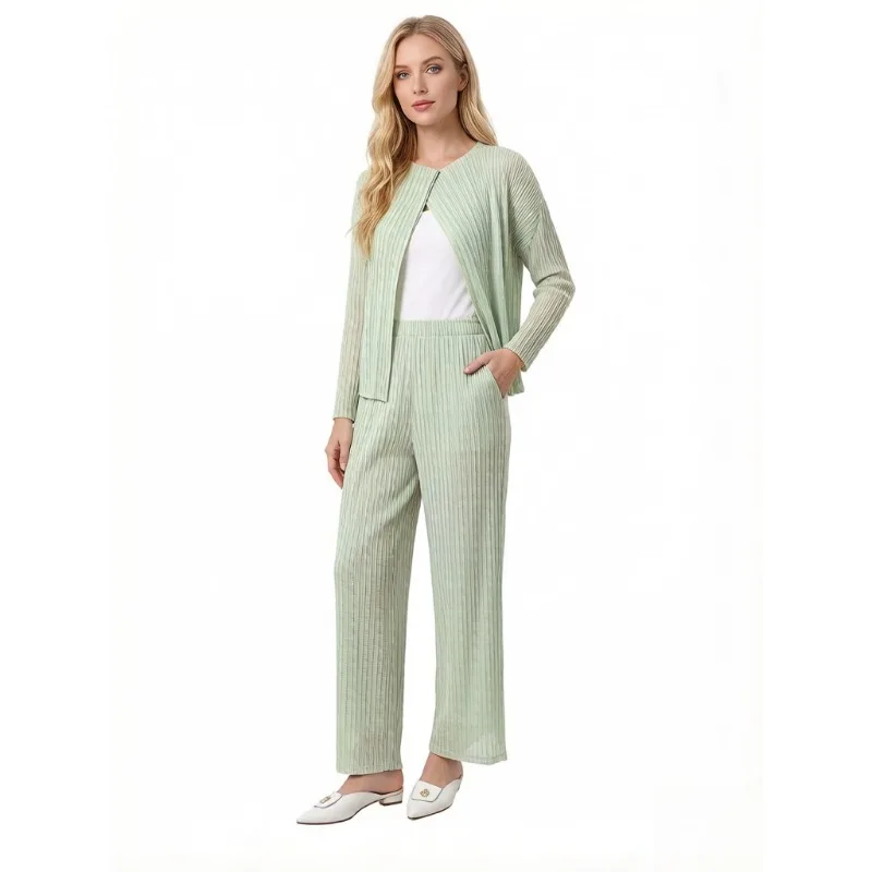 

Плиссированные брюки Miyake 2026: летние, сетчатые, с эффектом двухслойности, для женщин, с высокой талией, повседневные, модные, утягивающие, нишевая модель