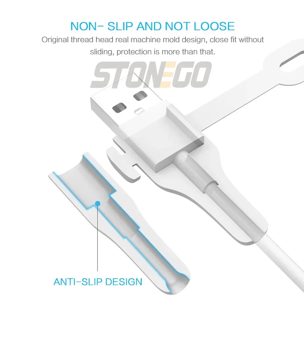 STONEGO 2 in 1 Data cable silicone anti-break charging cable protective sleeve data cable protection wire winder storage buckle