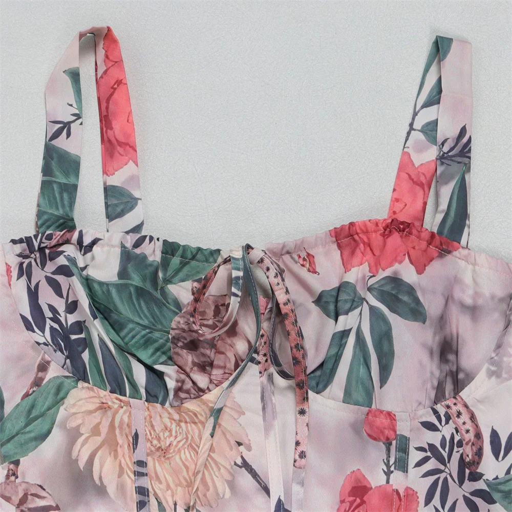 Slergiri Women's Floral Print Knot Front Cami Dress 2025 Summer Sexy Beach Vacation Elegant A-line Split Long Dresses