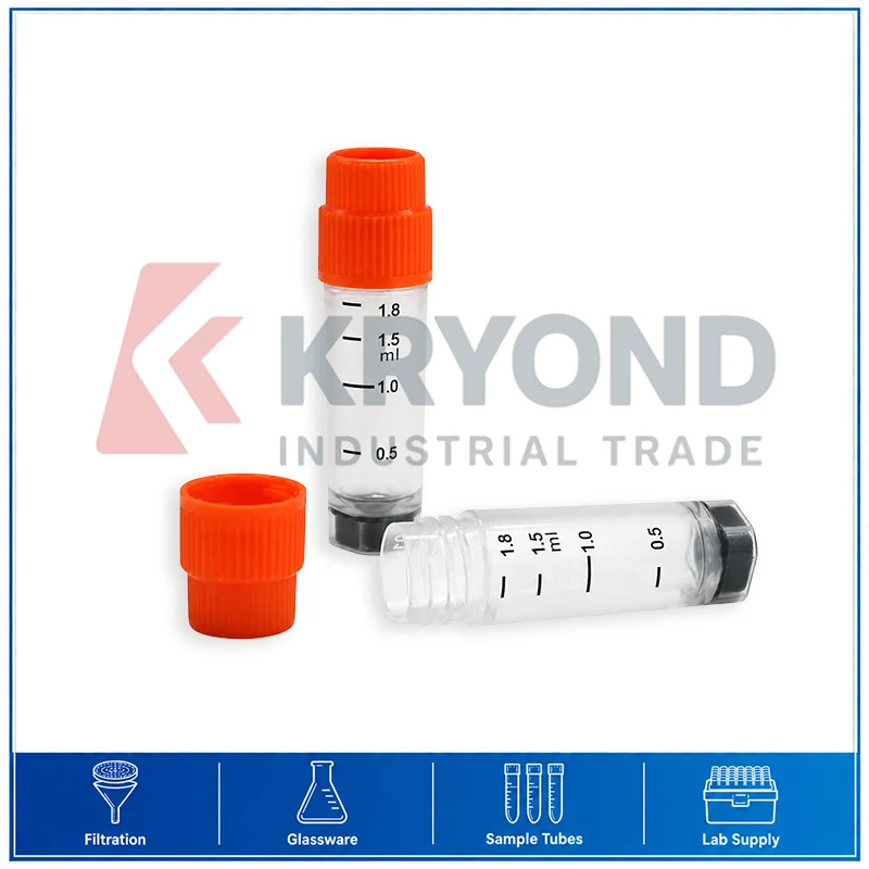 22357 Cryogenic Vial Orange Cap 2D Barcode Frozen Storage Tube Screw Cap Laboratory Sample Storage Container 50pcs Pack Research
