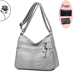 Bolso de hombro de cuero pu suave de alta calidad para mujer, bandolera de gran capacidad, sólido, femenino