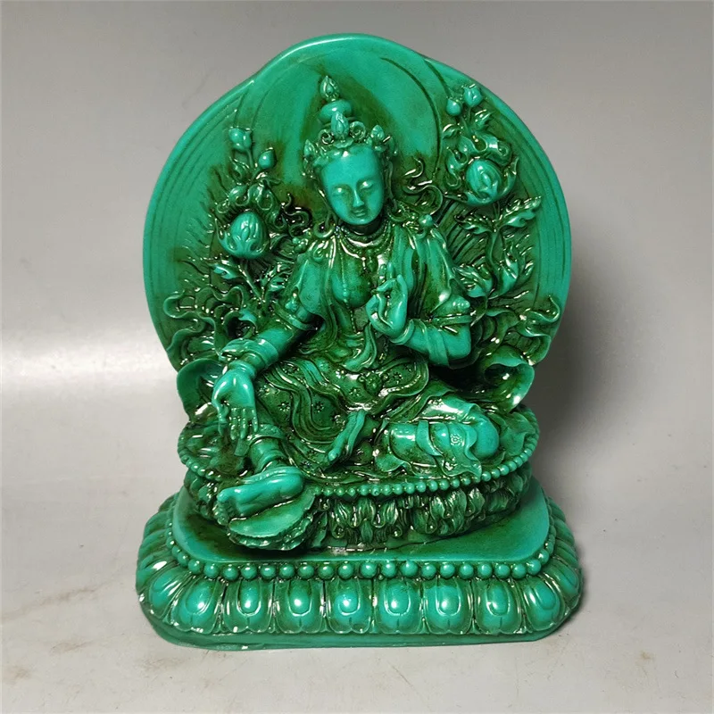 

Natural Stone Vintage Resin Craft Imitation Turquoise High Porcelain Green Tara Buddha Statue Furniture Ornament