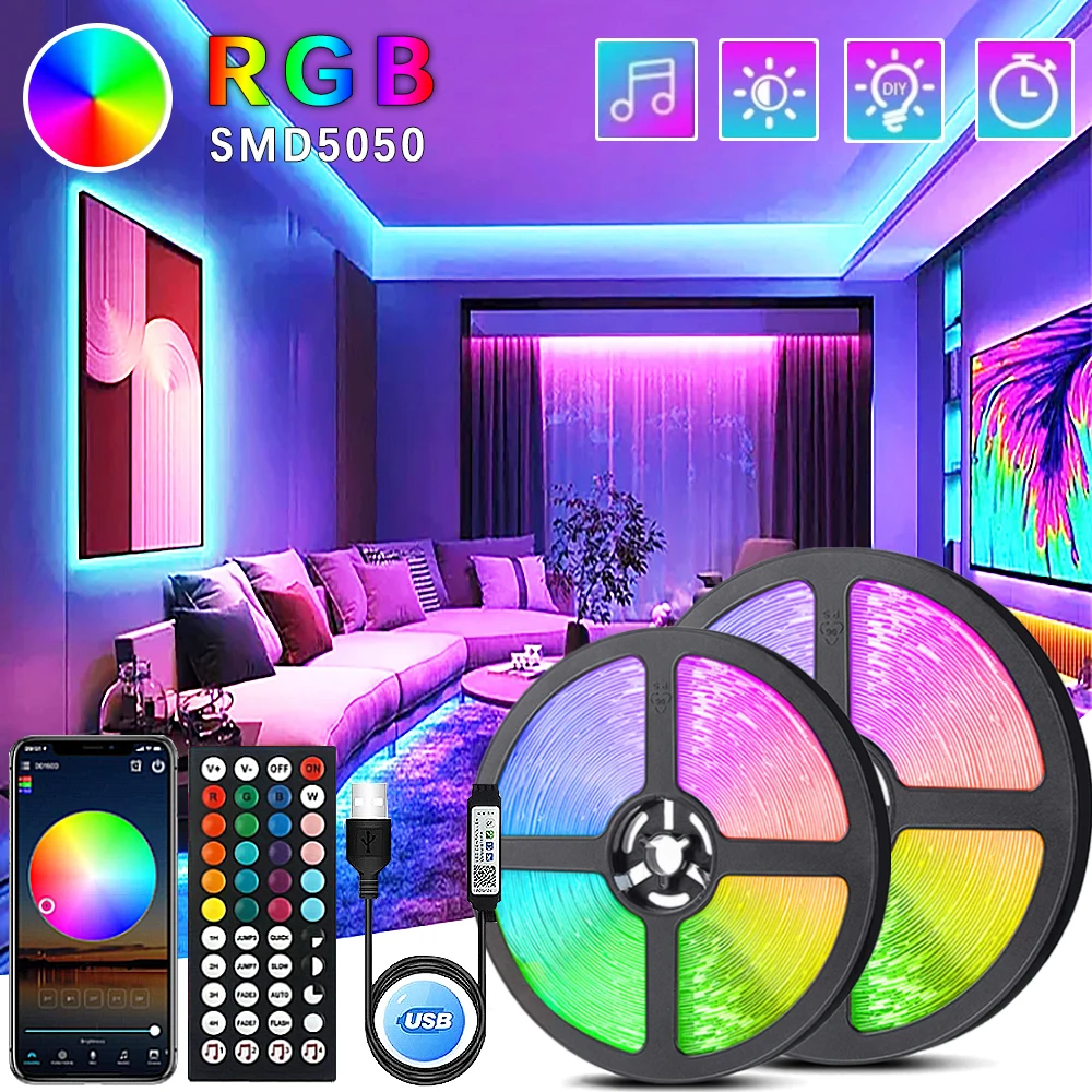 USB Led diody na wstążce muzyka synchronizacji RGB 5050 taśma Led wstążka z pilotem kontrola aplikacji elastyczna lampa do dekoracji pokoju