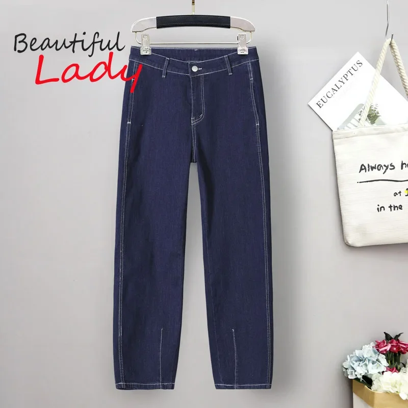 Summer Plus Size Jeans Woman High Waist Baggy Jeans for Women Large Size Mom Jeans Loose Ankle-Length Pants