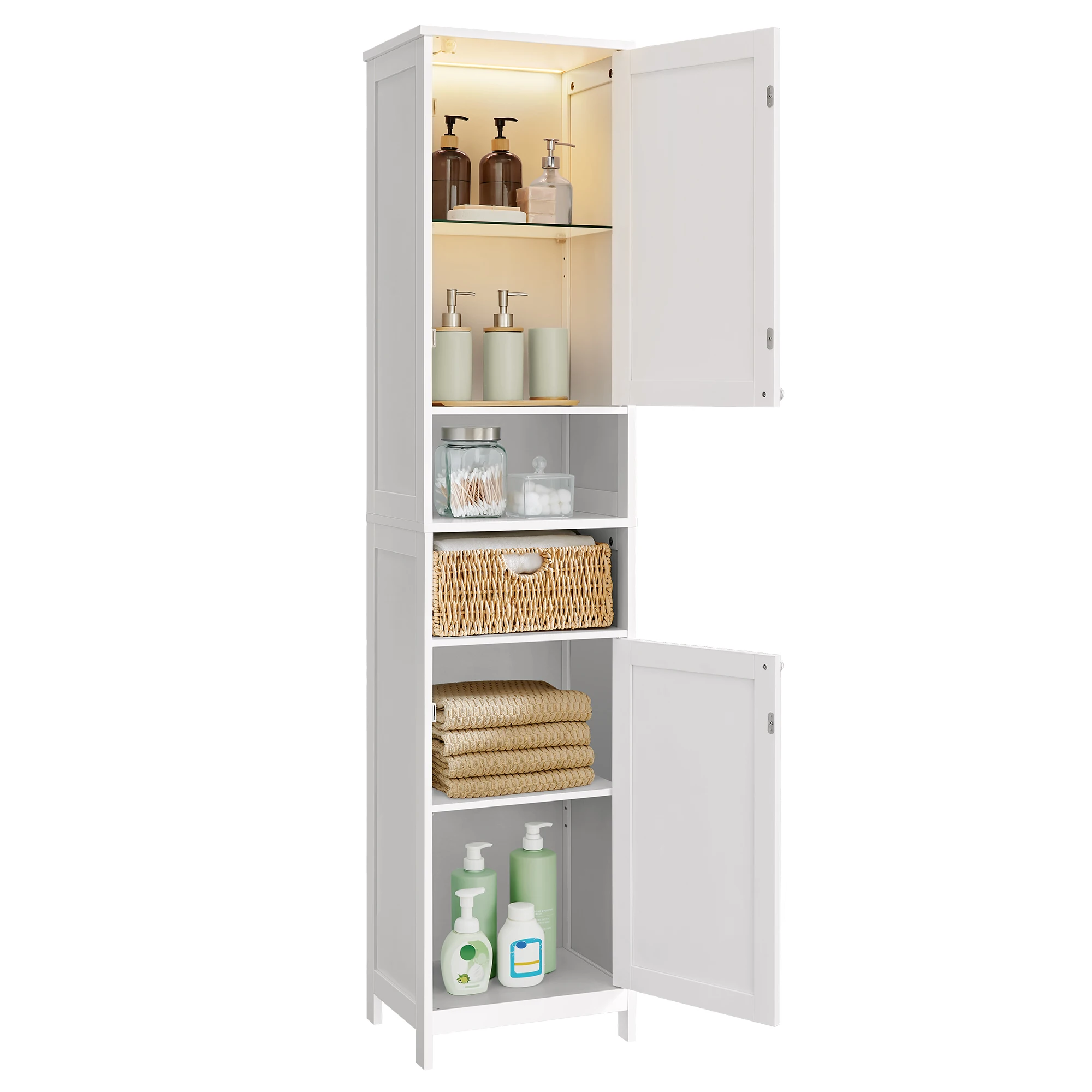 

VASAGLE Tall Bathroom Cabinet with Lights, Slim Freestanding Bathroom Storage Cabinet, with Adjustable Shelves
