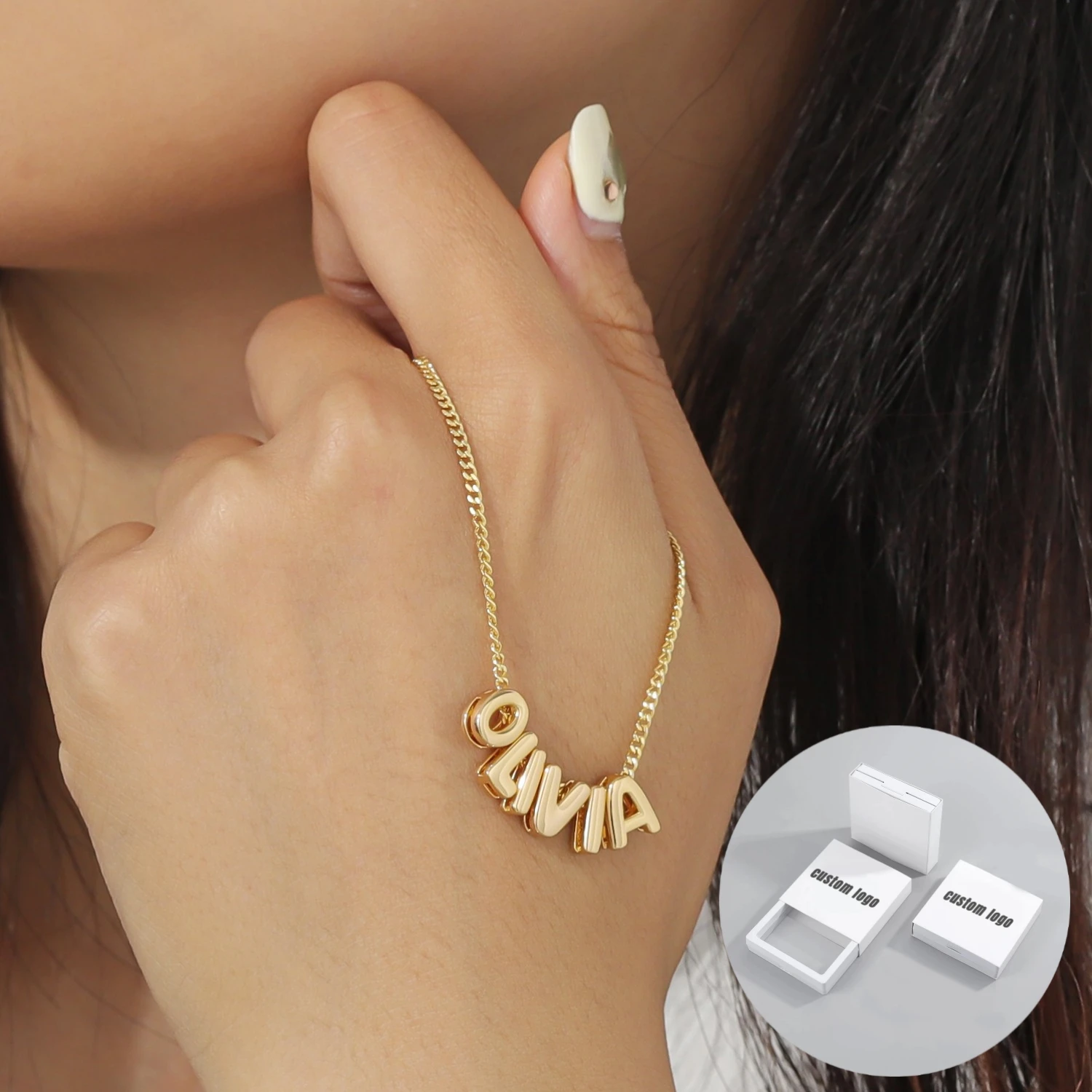 MYDIY Personalized Puff Name Necklace 18k Gold Plated Jewelry 3D Bubble Customize Initial Letter High-end Christmas Gift For Her