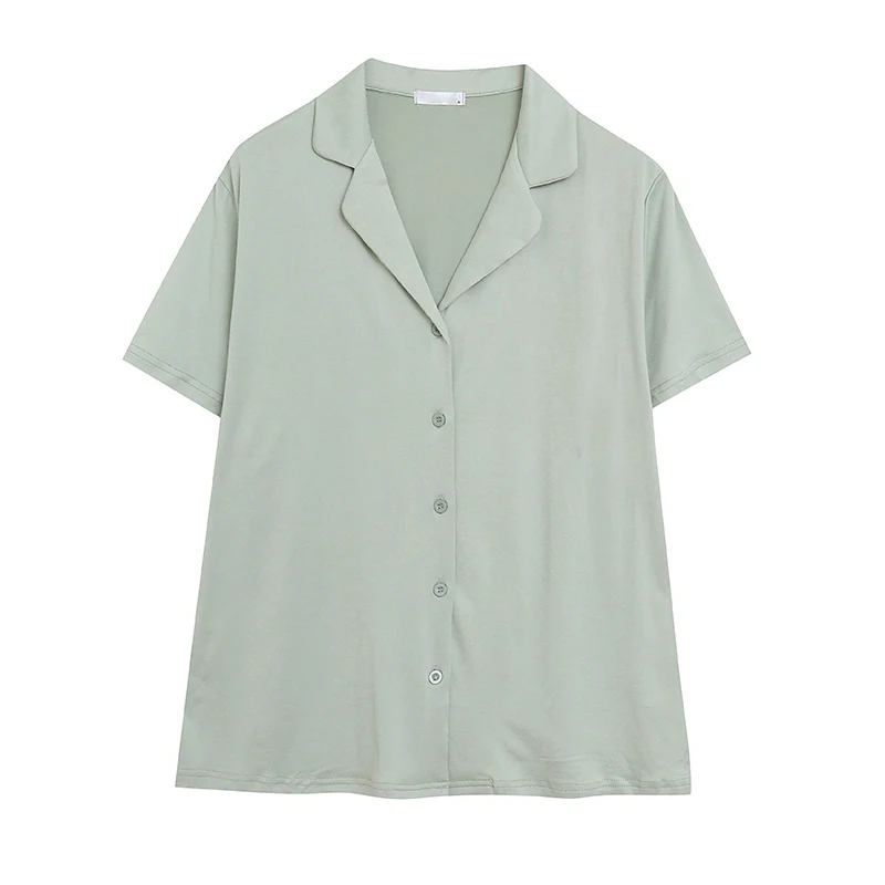 Soft Pure Color Casual Shirt Loose Fit Short Sleeve Button up Home Clothes Sleepwear Comfortable Skin-friendly for Youth