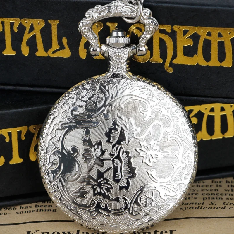 Silver Exquisite Truck Carved Quartz Pocket Watch Necklace Men Women Children Pendant Clothing Accessories