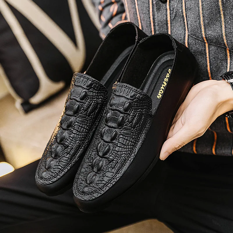 Men Driving Moccasins Comfortable Slip on Loafer Shoes Men\'s Casual Shoes Leather Loafers Crocodile Pattern Flats Shoes for Man