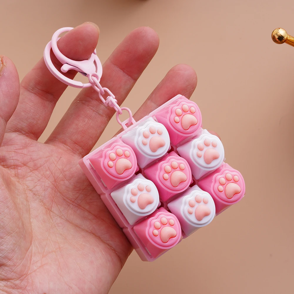 Cute Cat Claw Keychain 9 Keys Keyboard Decompression Toys DIY Keyboard Keychain Toys For Adult Gifts