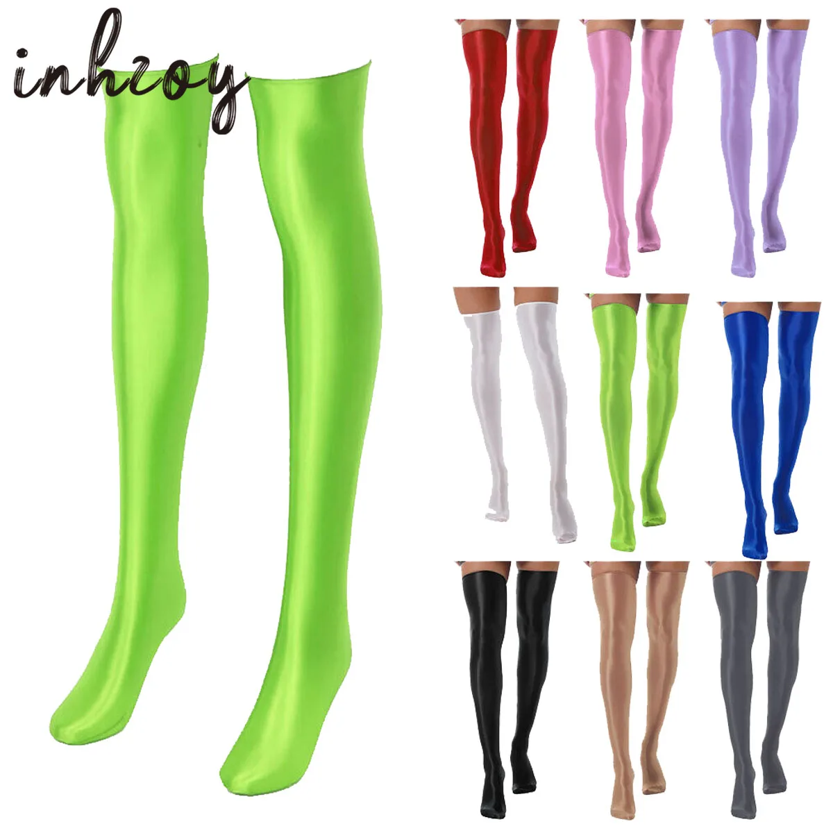 

1 Pair Women Oil Glossy Pantyhose Non Slip Stockings Solid Stretchy Clubwear Pole Dancing Nightclub Rave Ultra Thin Socks Thigh