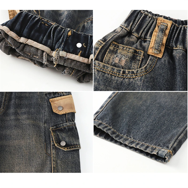 Koreanische Kinder Distressed Jeans mit Tasche für Teenager Jungen lose gerade Denim Hosen neue Kinder Designer Mode Retro Hosen