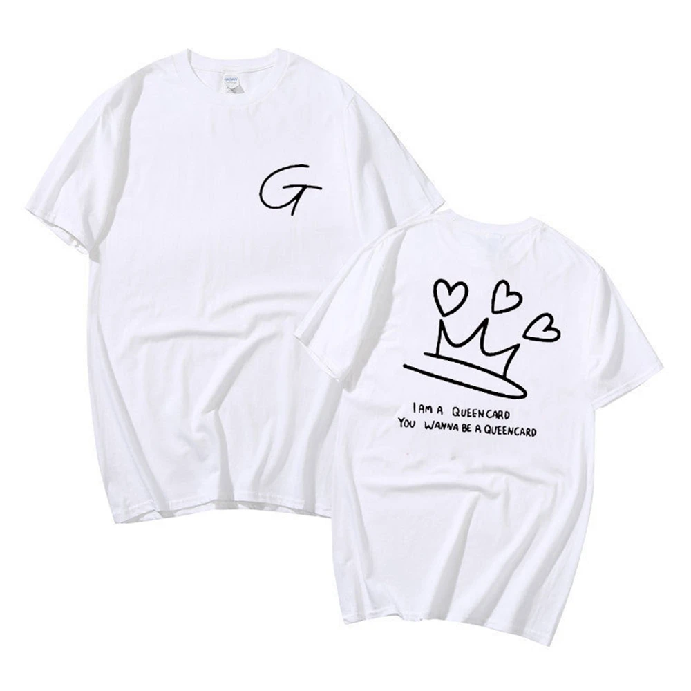 GIDLE T Shirt Women Men Fashion Kpop 100% Cotton Short Sleeve Tee Summer Tops Heart Royal Crown Print (G)I-DLE Queencard T-shirt