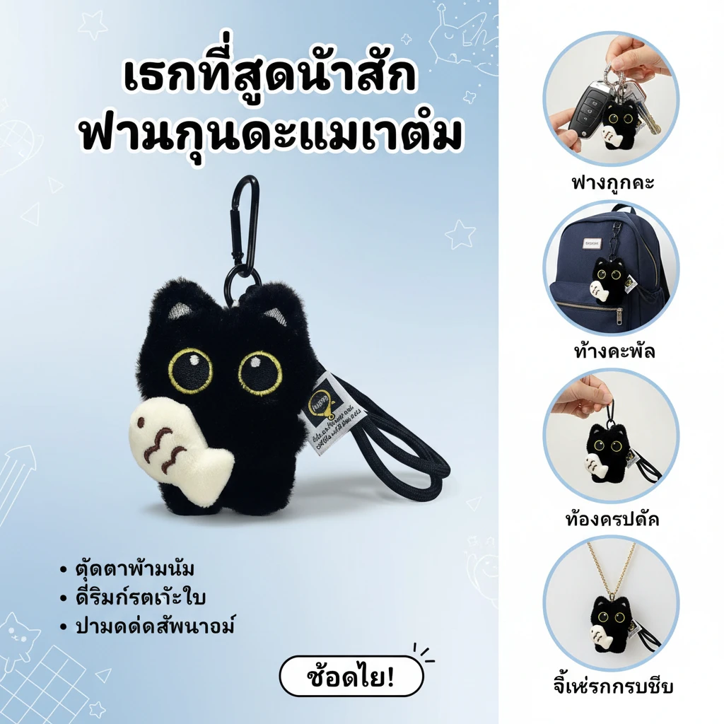 Niedlicher Cartoon-Plüsch-Schlüsselanhänger mit schwarzer Katze, Taschenanhänger, Dekoration, Schlüsselanhänger, Charms, Auto-Schlüsselanhänger, Zubehör für Frauen, Paare, Geschenk – Detail 7