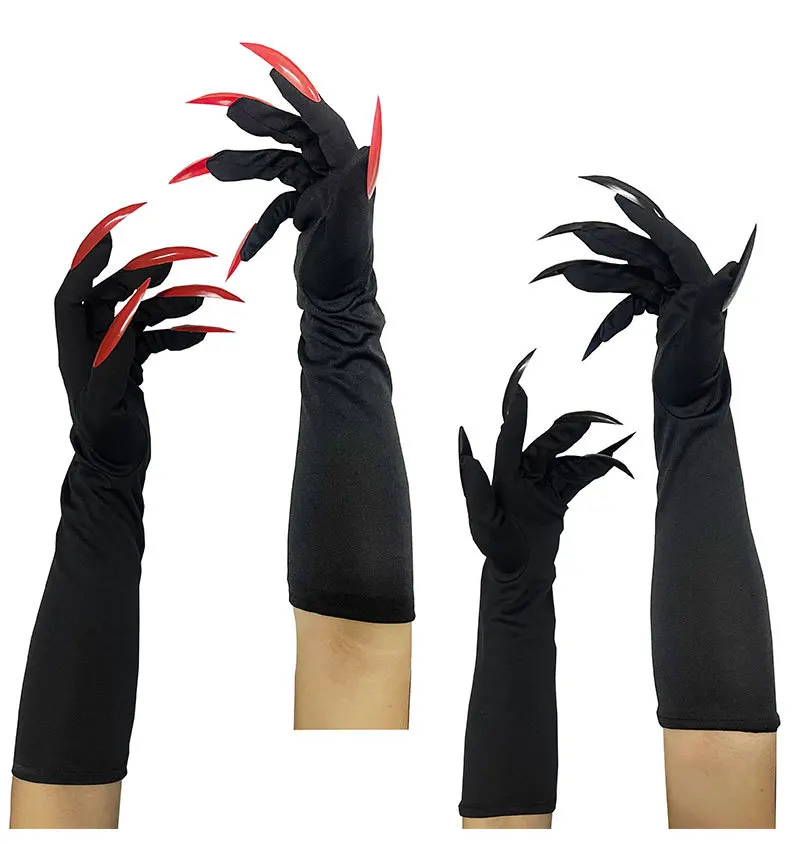 Halloween Gruselige Krallenhandschuhe Lange Nägel Cosplay Kostümzubehör Hexe Vampir Dämon Dehnbare Hände Rot Schwarz Lustiger Handschuh 2026 – Detail 2